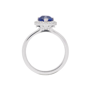Platinum diamond and pear shaped ceylon sapphire hand made dress ring - side view