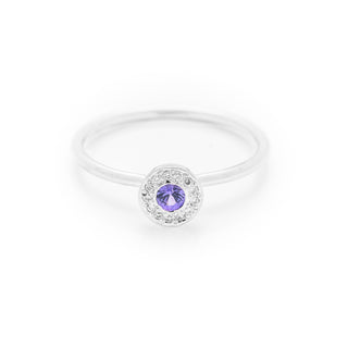 Purple sapphire diamond dress ring made in 18ct white gold. From our flowers collection
