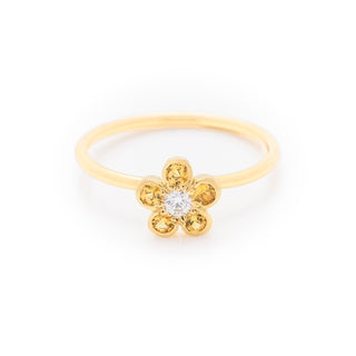 diamond and yellow sapphire dress ring made in 18ct yellow gold. From our flowers collection