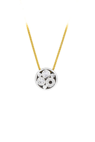 18ct gold round carbonated pendant set with diamonds