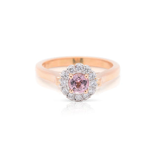 18ct rose gold platinum diamond and pink sapphire hand made dress ring