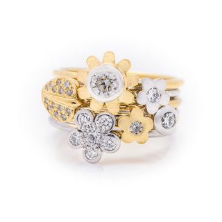 18ct white and yellow gold flowers stack dress ring 3
