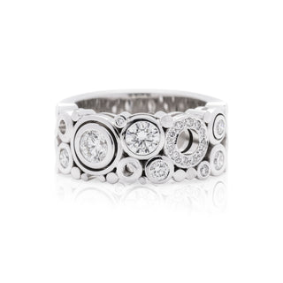 18ct white gold diamond dress ring, wide carbonated dress ring