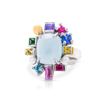 18ct white gold multi coloured cocktail dress ring