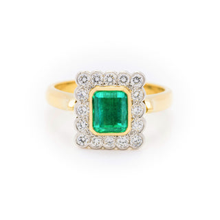 18ct yellow gold and platinum colombian emerald and diamond dress ring