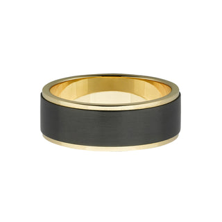 18ct yellow gold black zirconium flat males wedding ring