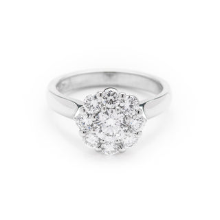 9 stone Diamond platinum wire cluster engagement ring