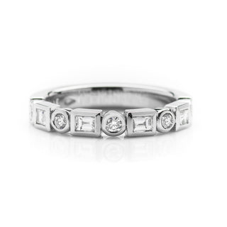 Baguette and round diamond rub set platinum wedding ring