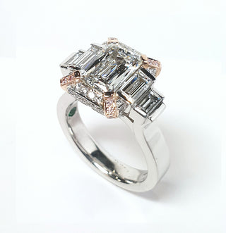 Pink diamond baguette hand made ring
