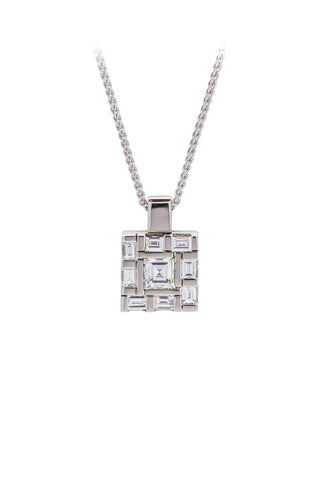 Platinum baguette and carrie cut diamond. Water style pendant