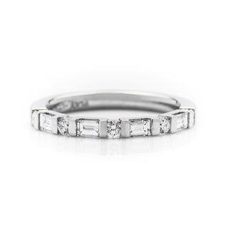Platinum tab set Bagguette and round diamond wedding ring