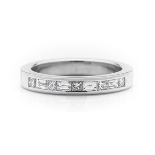 Princess and baguette cut diamond platinum wedding ring