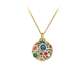 Small multi coloured flower ball pendant made in 18ct yellow gold