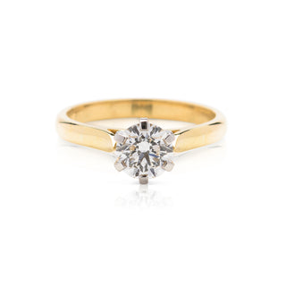 Traditional 6 claw 18ct yellow gold and platinum split band diamond solitaire engagement ring