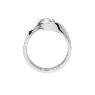 modern platinum single stone diamond engagement ring - side view
