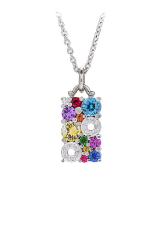 multi coloured cabonated pendant made in 18ct white gold