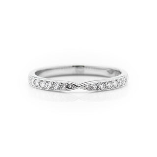Pinched narrow platinum diamond wedding ring